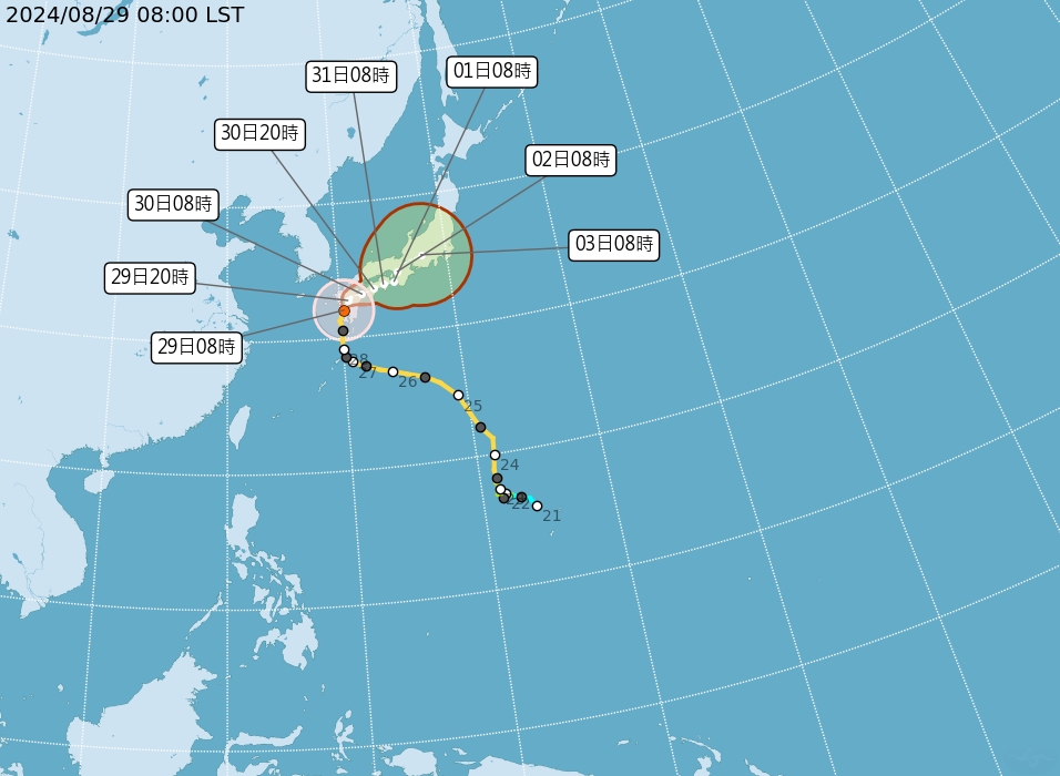 颱風珊珊登陸日本九州。（圖／中央氣象署）