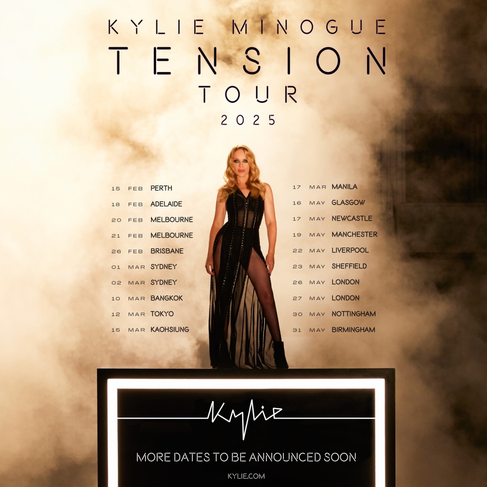 澳洲流行天后Kylie Minogue宣布最新2025年巡迴言唱會《TENSION TOUR 》將於明年3月15日登上高雄開唱，消息一出讓許多歌迷大感驚喜。（圖源：Kylie Minogue／Facebook）