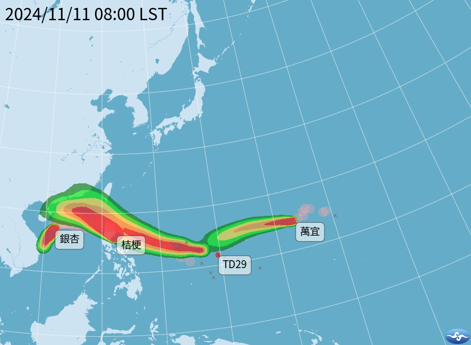 TD29尚未升為天兔。擷取自中央氣象署官網。