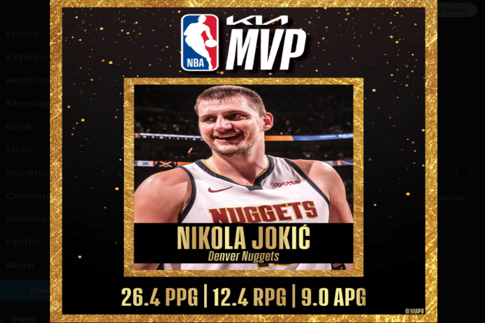 金塊Nikola Jokic奪年度MVP 生涯第三次成NBA史上第9人